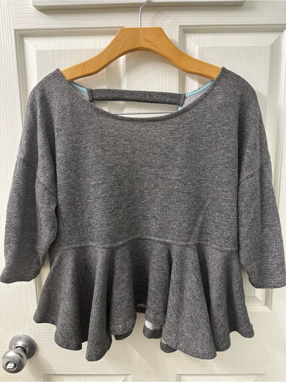Saturday Sunday Gray Crewneck Sweater with Mint Trim